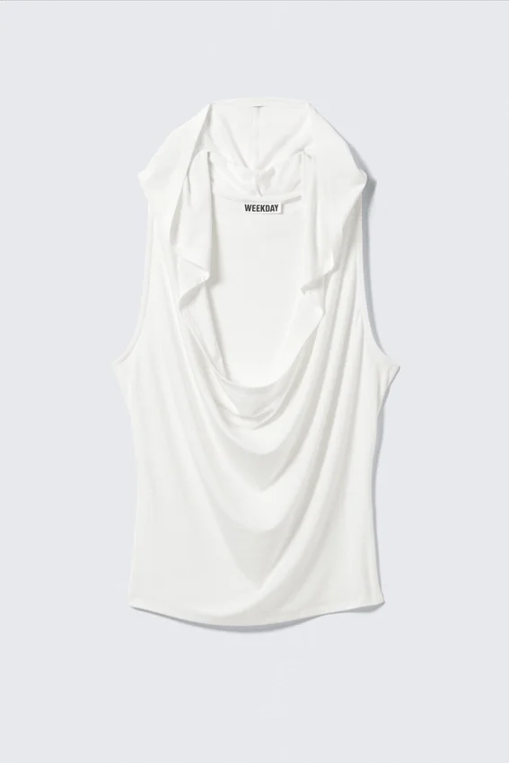 Top sin mangas de lyocell con capucha drapeada – Blanco Top sin mangas de lyocell con capucha drapeada – Blanco