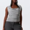 Top sin mangas de lyocell con capucha drapeada – Gris jaspeado Top sin mangas de lyocell con capucha drapeada – Gris jaspeado