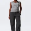 Top sin mangas de lyocell con capucha drapeada – Gris jaspeado Top sin mangas de lyocell con capucha drapeada – Gris jaspeado