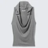 Top sin mangas de lyocell con capucha drapeada – Gris jaspeado Top sin mangas de lyocell con capucha drapeada – Gris jaspeado