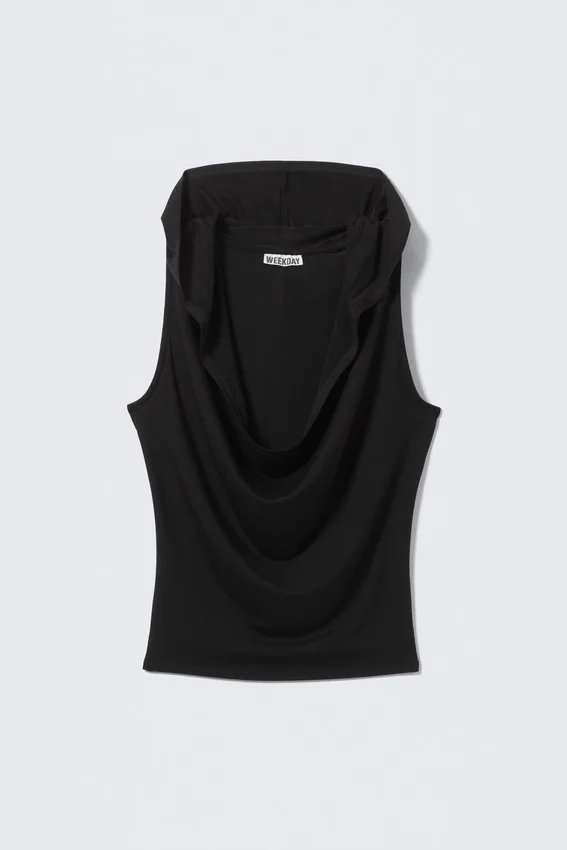 Top sin mangas de lyocell con capucha drapeada – Negro Top sin mangas de lyocell con capucha drapeada – Negro