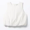 Top sin mangas de popelín con bajo abullonado – Blanco Top sin mangas de popelín con bajo abullonado – Blanco