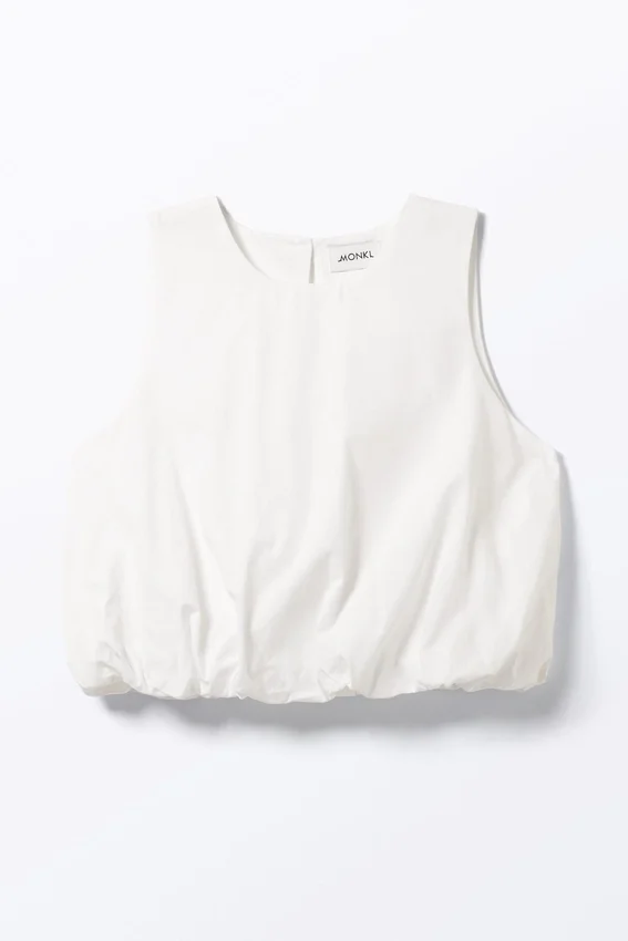 Top sin mangas de popelín con bajo abullonado – Blanco Top sin mangas de popelín con bajo abullonado – Blanco