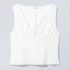 Top sin mangas de popelín de algodón con cuello en V – Blanco Top sin mangas de popelín de algodón con cuello en V – Blanco