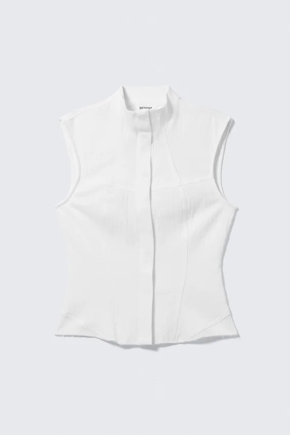 Top sin mangas de sarga estructurada – Blanco Top sin mangas de sarga estructurada – Blanco