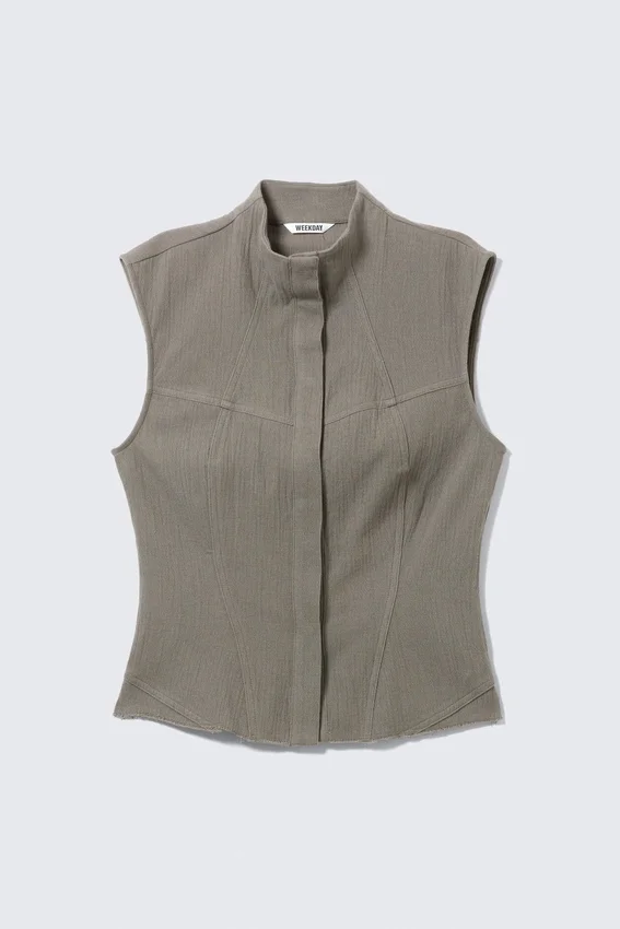 Top sin mangas de sarga estructurada – Gris Top sin mangas de sarga estructurada – Gris