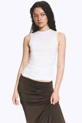 Top sin mangas fruncido de jersey – Blanco