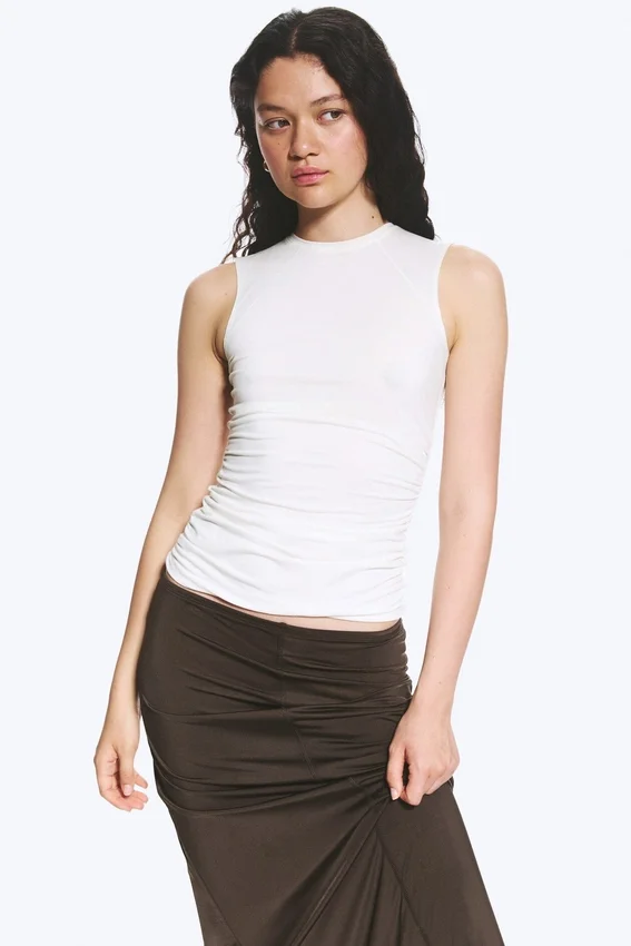 Top sin mangas fruncido de jersey – Blanco Top sin mangas fruncido de jersey – Blanco