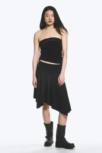Top sin tirantes con lazo cruzado – Negro