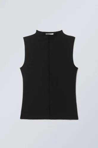 Top suave de cuello alto – Negro