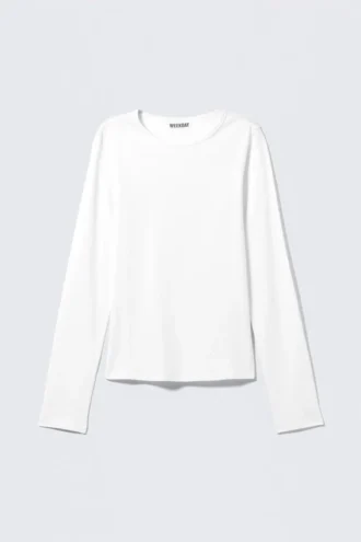 Top suave de jersey de algodón de manga larga – Blanco
