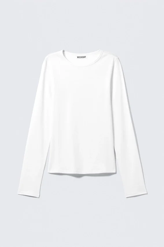 Top suave de jersey de algodón de manga larga – Blanco Top suave de jersey de algodón de manga larga – Blanco