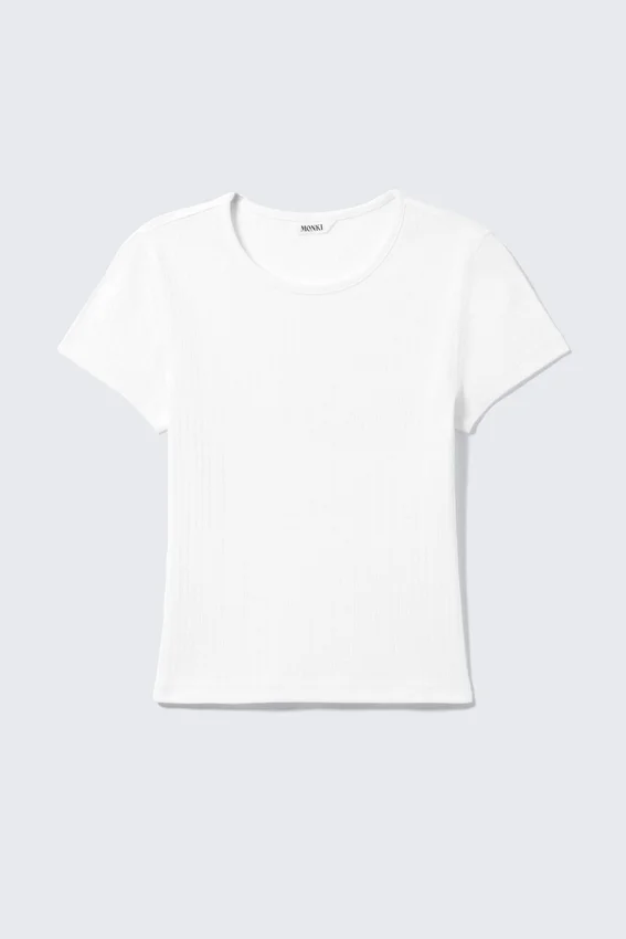 Top suave de manga corta con punto calado – Blanco Top suave de manga corta con punto calado – Blanco