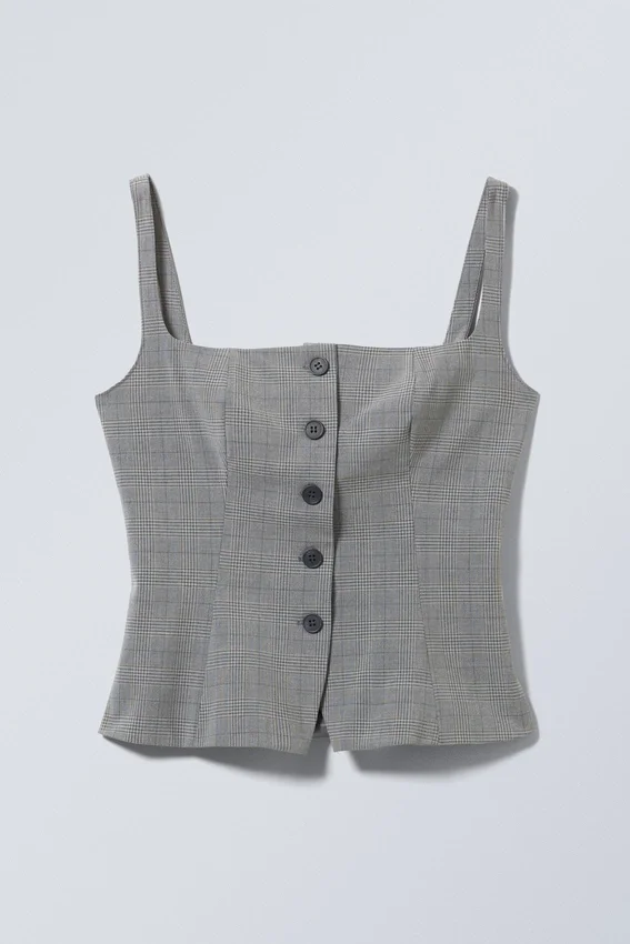 Top tipo chaleco con cuello cuadrado – Cuadros oscuros Top tipo chaleco con cuello cuadrado – Cuadros oscuros