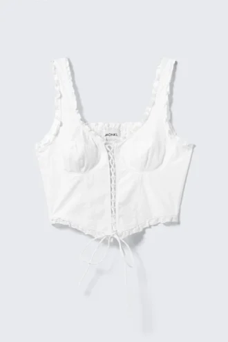 Top tipo corsé con cordones y volantes – Blanco