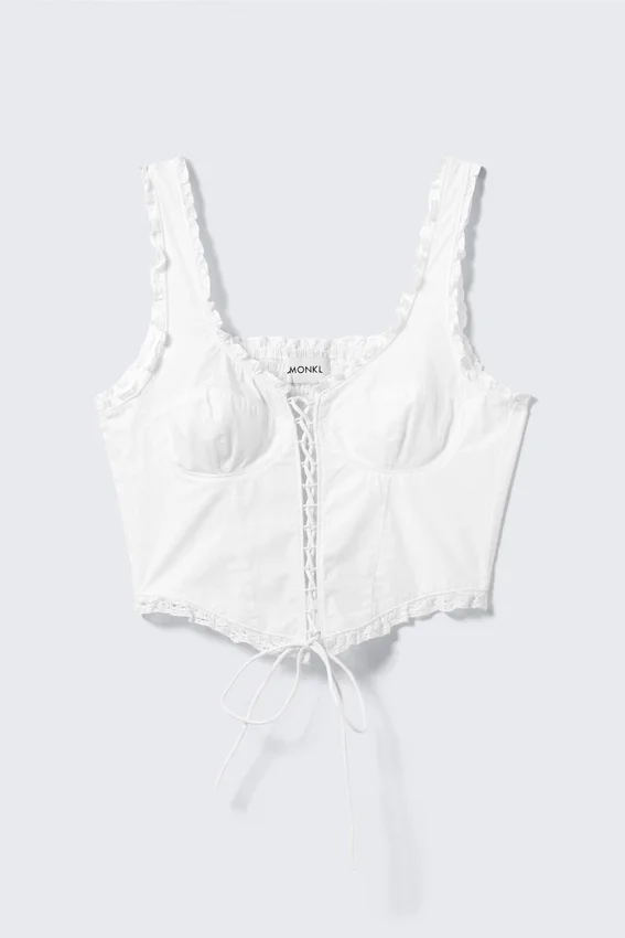 Top tipo corsé con cordones y volantes – Blanco Top tipo corsé con cordones y volantes – Blanco