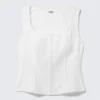 Top tipo corsé de sarga con cuello cuadrado – Blanco Top tipo corsé de sarga con cuello cuadrado – Blanco