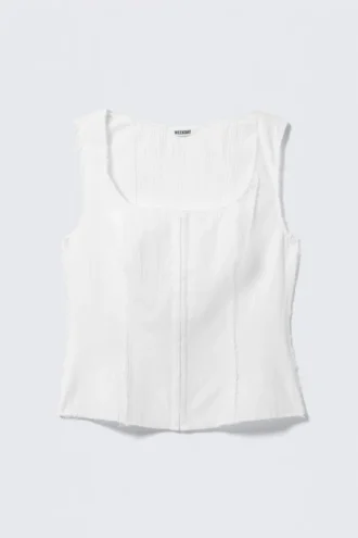 Top tipo corsé de sarga con cuello cuadrado – Blanco