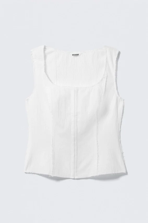 Top tipo corsé de sarga con cuello cuadrado – Blanco Top tipo corsé de sarga con cuello cuadrado – Blanco