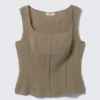 Top tipo corsé de sarga con cuello cuadrado – Dark Mole Top tipo corsé de sarga con cuello cuadrado – Dark Mole