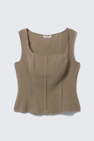 Top tipo corsé de sarga con cuello cuadrado – Dark Mole