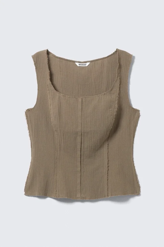 Top tipo corsé de sarga con cuello cuadrado – Dark Mole Top tipo corsé de sarga con cuello cuadrado – Dark Mole
