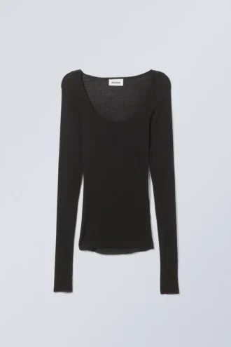 Top transparente de manga larga – Negro