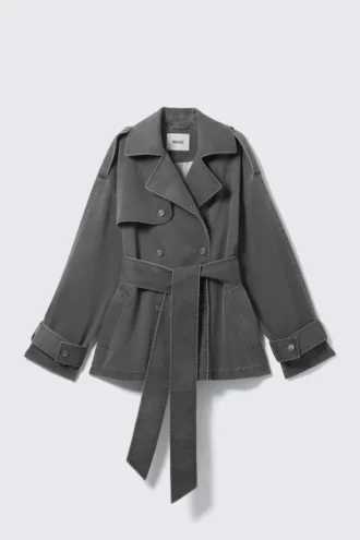 Trench corto de doble botonadura lavado – Gris oscuro
