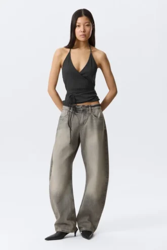 Vaqueros Abell de talle medio y corte recto – Barrel gris – Gris medio