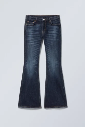 Vaqueros acampanados ajustados de talle bajo Flame – Azul Vein – Azul oscuro
