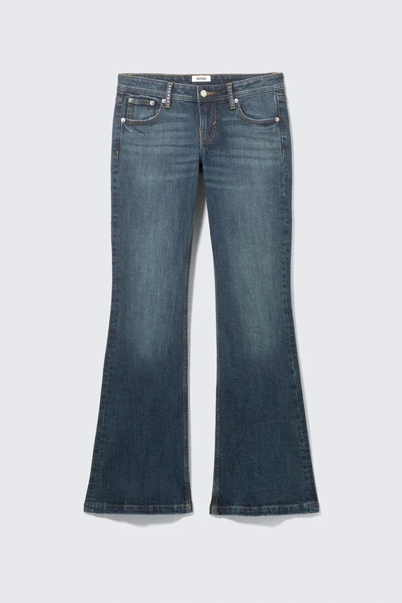 Vaqueros acampanados de talle bajo con adornos – Azul con adornos – Azul oscuro Vaqueros acampanados de talle bajo con adornos – Azul con adornos – Azul oscuro