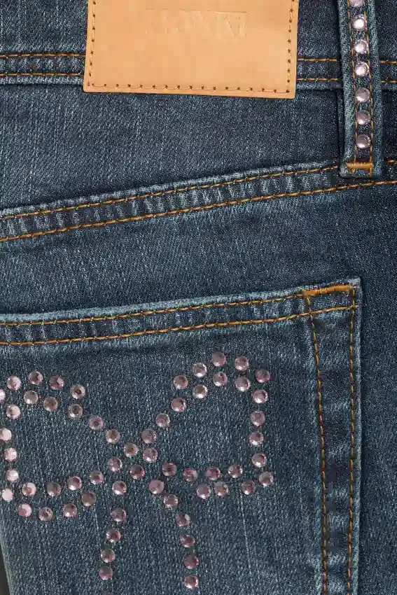 Vaqueros acampanados de talle bajo con adornos – Azul con adornos – Azul oscuro Vaqueros acampanados de talle bajo con adornos – Azul con adornos – Azul oscuro