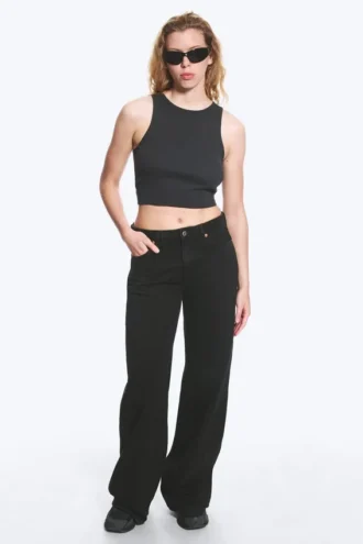 Vaqueros anchos de talle medio Paz – Tuned Black – Negro