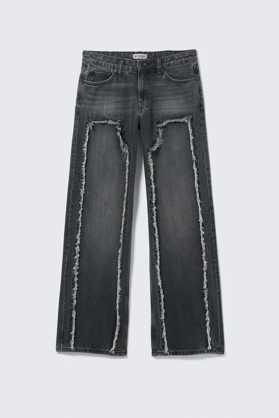 Vaqueros anchos, holgados, de talle bajo y con flecos – Azul Kimberly – Azul oscuro Vaqueros anchos, holgados, de talle bajo y con flecos – Azul Kimberly – Azul oscuro