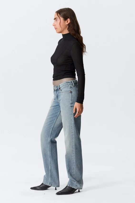 Vaqueros Arrow de talle bajo, corte recto y regular – Azul descolorido – Azul medio Vaqueros Arrow de talle bajo, corte recto y regular – Azul descolorido – Azul medio