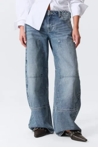 Vaqueros de corte holgado y talle bajo inspirados en la ropa de trabajo – Azul medio – Azul medio