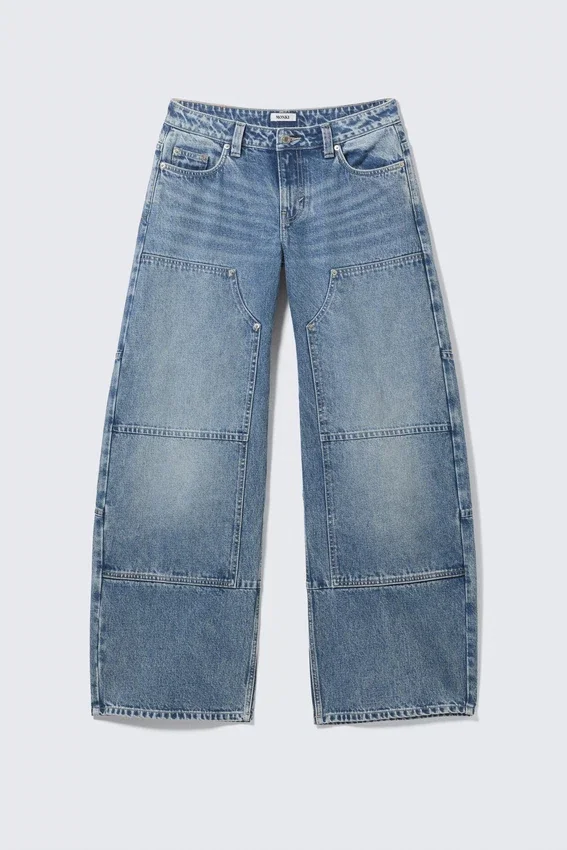 Vaqueros de corte holgado y talle bajo inspirados en la ropa de trabajo – Azul medio – Azul medio Vaqueros de corte holgado y talle bajo inspirados en la ropa de trabajo – Azul medio – Azul medio