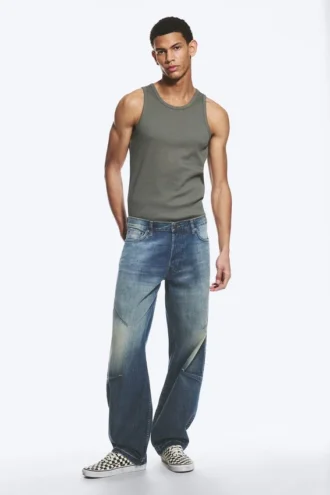 Vaqueros de talle bajo, corte holgado y pierna cónica – Azul Báltico – Azul oscuro Vaqueros de talle bajo, corte holgado y pierna cónica – Azul Báltico – Azul oscuro