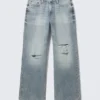 Vaqueros Dynasty de talle bajo, corte holgado y pierna ancha – Azul desgastado – Azul medio Vaqueros Dynasty de talle bajo, corte holgado y pierna ancha – Azul desgastado – Azul medio