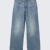 Vaqueros Dynasty de talle bajo, corte holgado y pierna ancha – Blue Stream – Azul medio