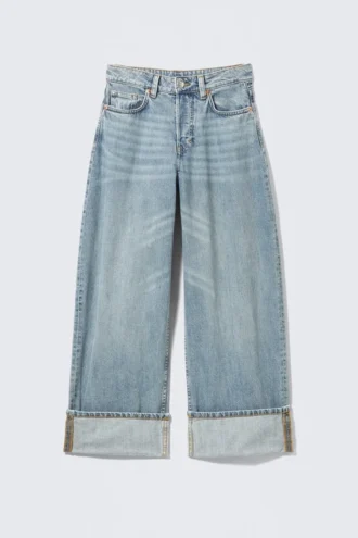 Vaqueros holgados de talle bajo Peggy – Azul caos – Azul claro