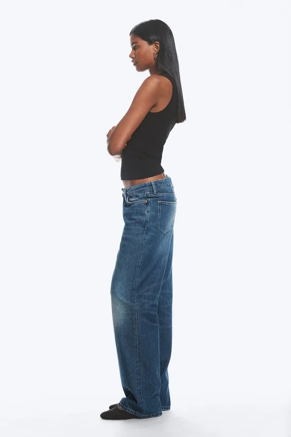 Vaqueros holgados de talle bajo y corte ancho – Azul mina – Azul medio Vaqueros holgados de talle bajo y corte ancho – Azul mina – Azul medio