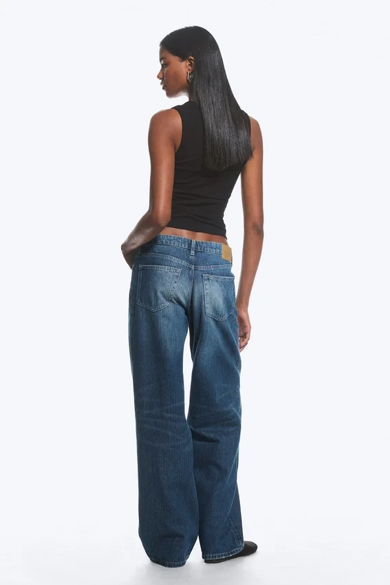 Vaqueros holgados de talle bajo y corte ancho – Azul mina – Azul medio Vaqueros holgados de talle bajo y corte ancho – Azul mina – Azul medio