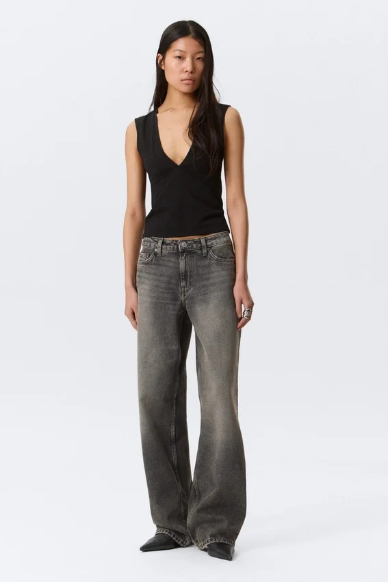 Vaqueros holgados de talle bajo y corte ancho – Negro Redondo – Negro Vaqueros holgados de talle bajo y corte ancho – Negro Redondo – Negro