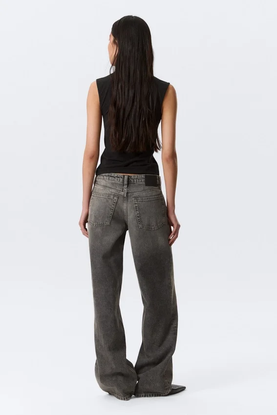 Vaqueros holgados de talle bajo y corte ancho – Negro Redondo – Negro Vaqueros holgados de talle bajo y corte ancho – Negro Redondo – Negro