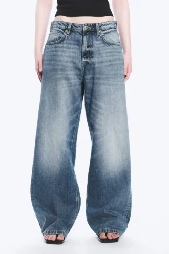 Vaqueros holgados de talle bajo y corte recto para mujer – Blue Horses – Azul medio