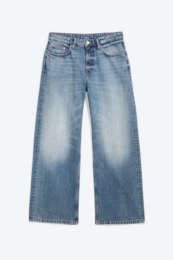Vaqueros holgados de talle bajo y corte recto para mujer – Blue Horses – Azul medio Vaqueros holgados de talle bajo y corte recto para mujer – Blue Horses – Azul medio