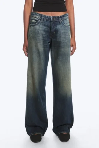 Vaqueros holgados de talle bajo y pierna ancha – Azul Báltico – Azul oscuro