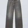 Vaqueros holgados de talle bajo y pierna ancha – Gris mina – Gris oscuro