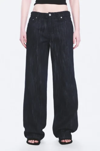 Vaqueros holgados de talle medio y pierna ancha – Lavado slub – Azul oscuro Vaqueros holgados de talle medio y pierna ancha – Lavado slub – Azul oscuro